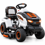 PrimeMower 42-Inch Electric Riding Lawn Tractor | Battery-Powered Garden & Lawn Mower | White/Black
